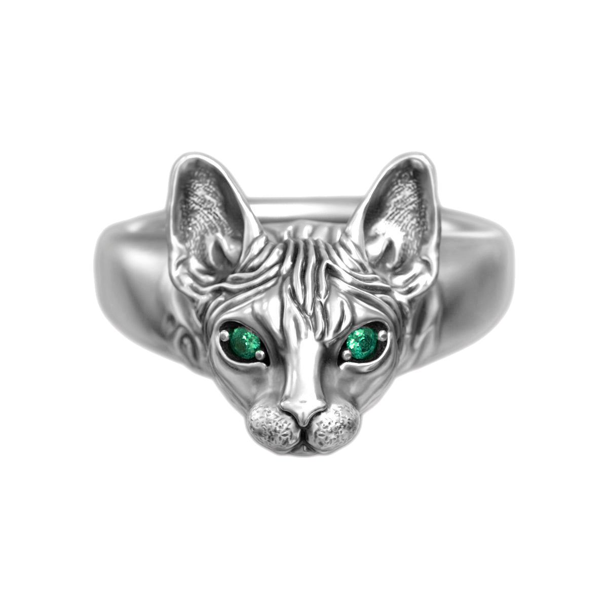 Emerald Sphinx Silver Signet Ring