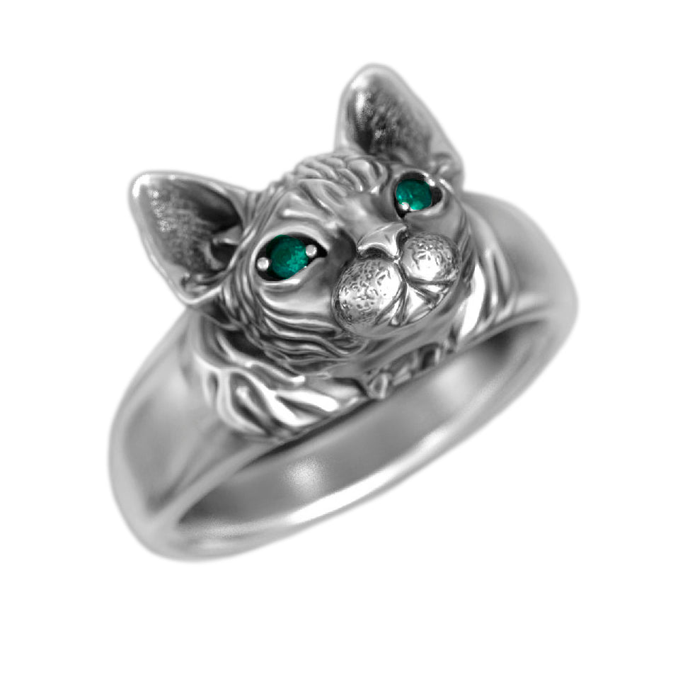 Emerald Sphinx Silver Signet Ring 