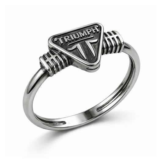 Triumph inspired silver signet ring in sterling silver 925, lightweight biker ring with blackened emblem, cafe racer motorcycle jewelry, womens statement ring, mens pinky ring, polished silver rider accessory