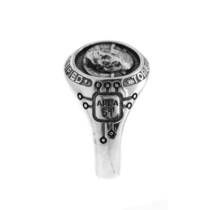 Roswell Incident 75th anniversary, UFO Alien Area 51, Mens Sterling Signet Ring by INDIGO JEWELRY