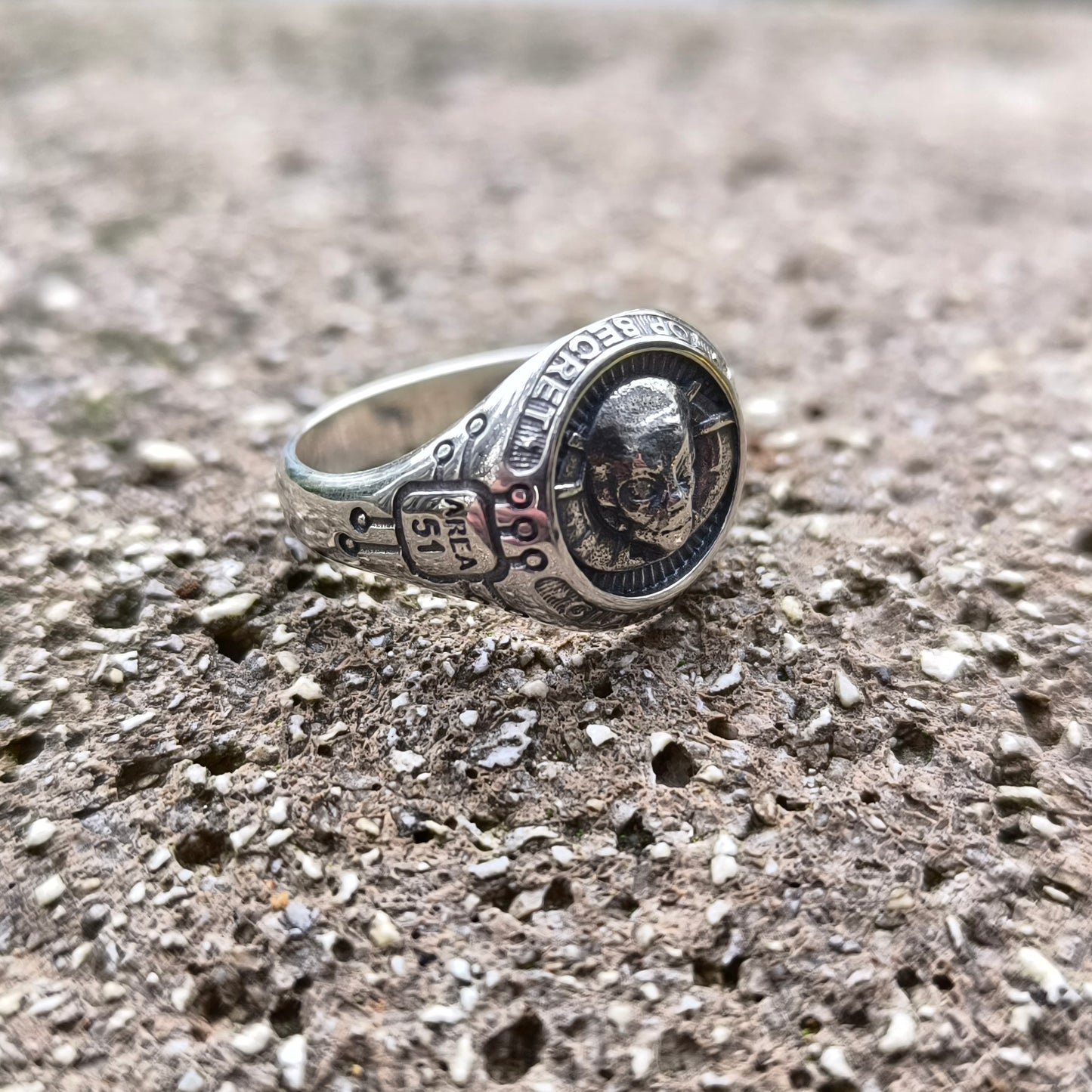 Roswell Incident 75th anniversary, UFO Alien Area 51, Mens Sterling Signet Ring by INDIGO JEWELRY