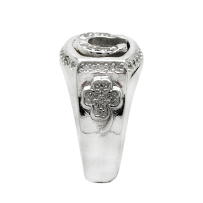 Horseshoe and Clover with Zircons Men Ring Silver 925