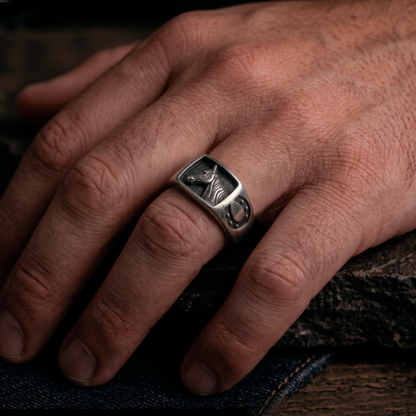 Horse and Horseshoe Sterling Silver Men's Signet Ring