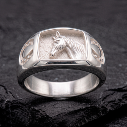 Horse and Horseshoe Sterling Silver Men's Signet Ring