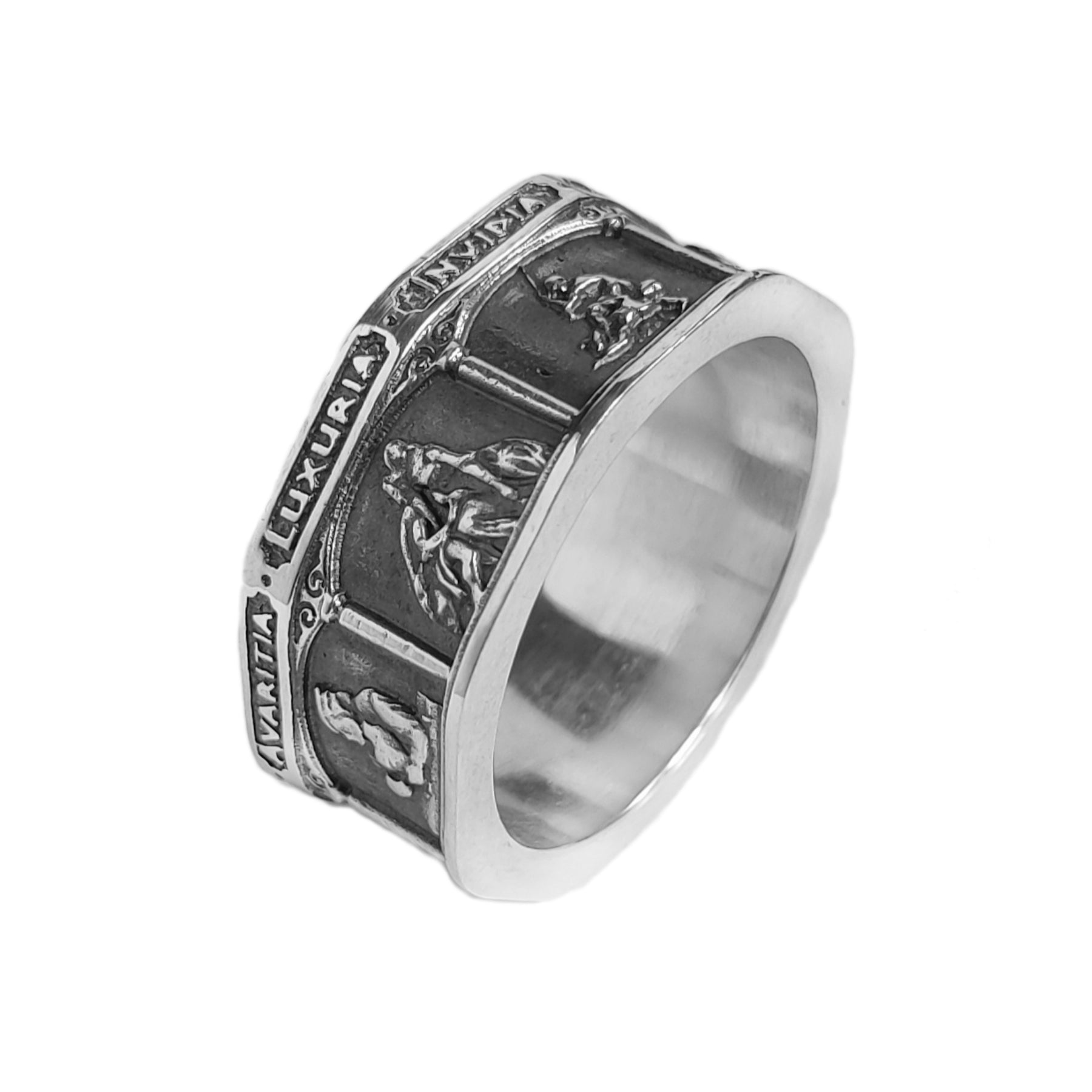 Seven Cardinal Sins, Seven Deadly Sins, Theological Ring, Christian Ring, Sterling Silver Stoic Ring