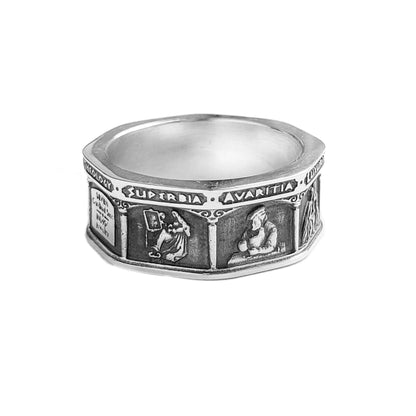 Seven Cardinal Sins, Seven Deadly Sins, Theological Ring, Christian Ring, Sterling Silver Stoic Ring