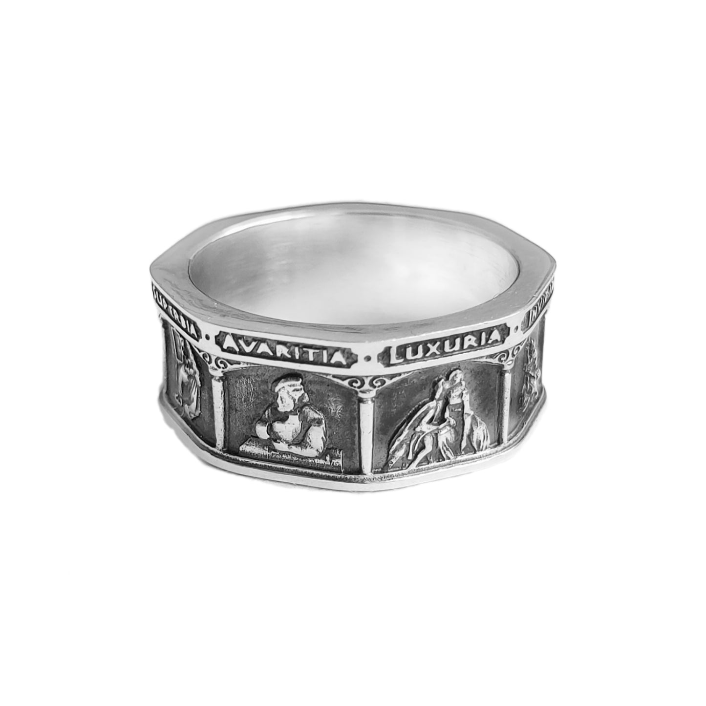 Seven Cardinal Sins, Seven Deadly Sins, Theological Ring, Christian Ring, Sterling Silver Stoic Ring