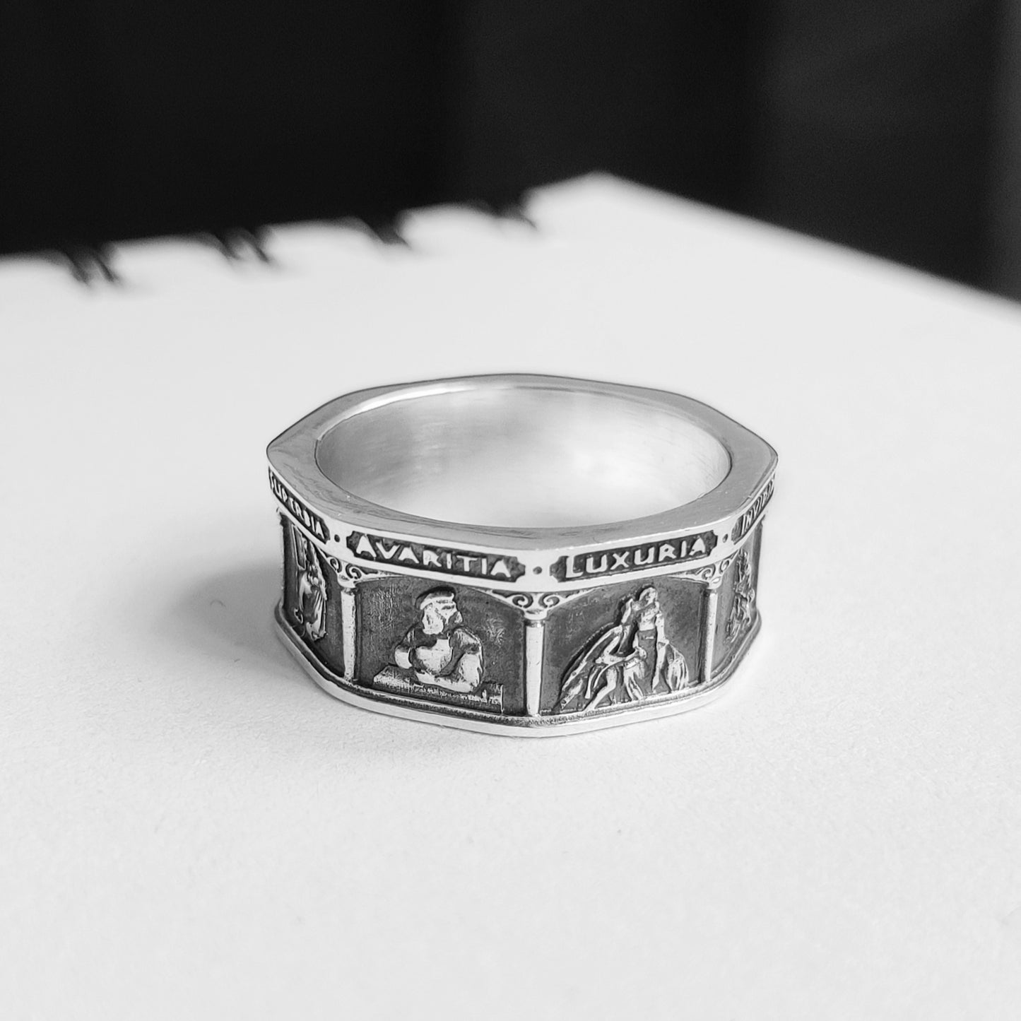 Seven Cardinal Sins, Seven Deadly Sins, Theological Ring, Christian Ring, Sterling Silver Stoic Ring