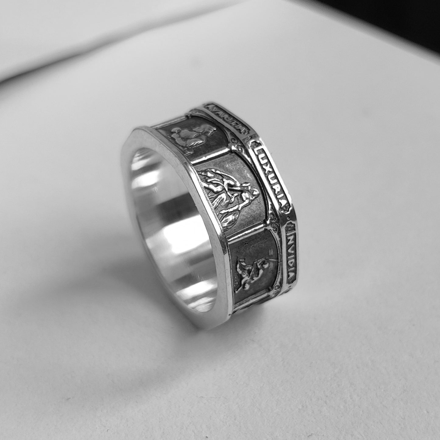 Seven Cardinal Sins, Seven Deadly Sins, Theological Ring, Christian Ring, Sterling Silver Stoic Ring