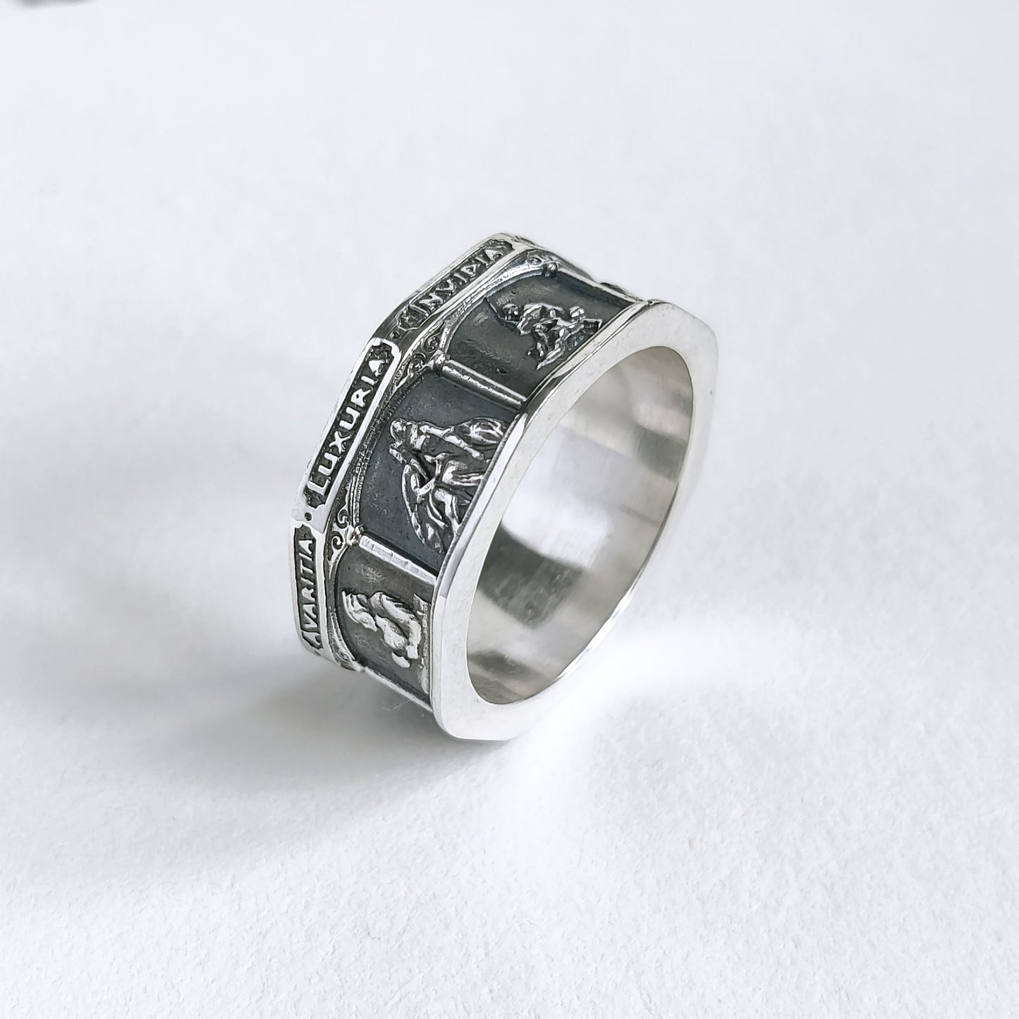 Seven Cardinal Sins, Seven Deadly Sins, Theological Ring, Christian Ring, Sterling Silver Stoic Ring