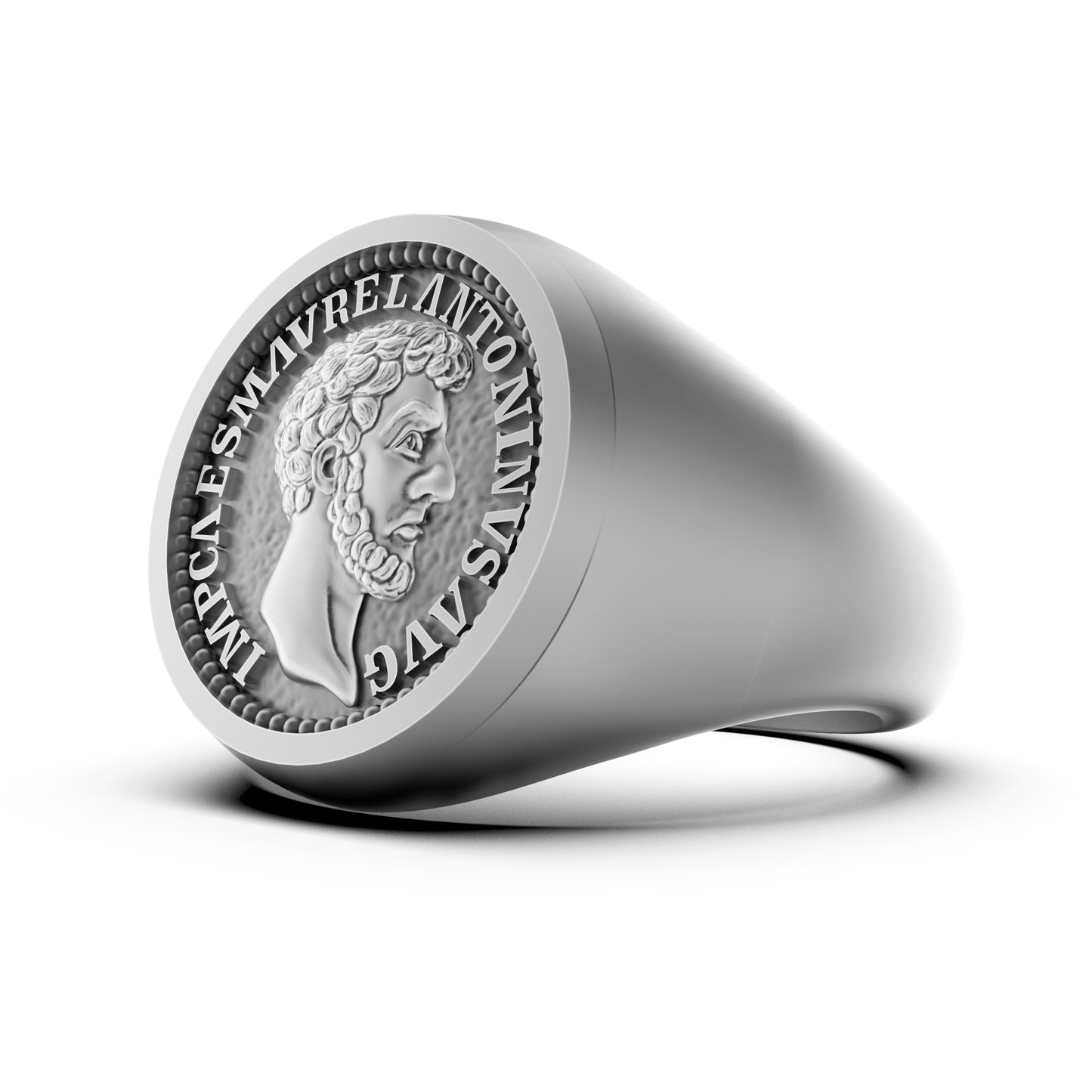 Marcus Aurelius Stoic Theological Ring, Christian Ring, Sterling Silver Round Top Signet