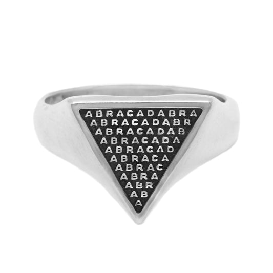 Abracadabra Magic Spell Sterling Silver Talisman Ring

◆ Abracadabra is&nbsp;a magic word, historically used as an incantation on amulets and common today in stage magic.&nbsp;Abracadabra is a word written on a board that Western European soldiers carry on their chests when going into battle, as a precaution against diseases and bullets.