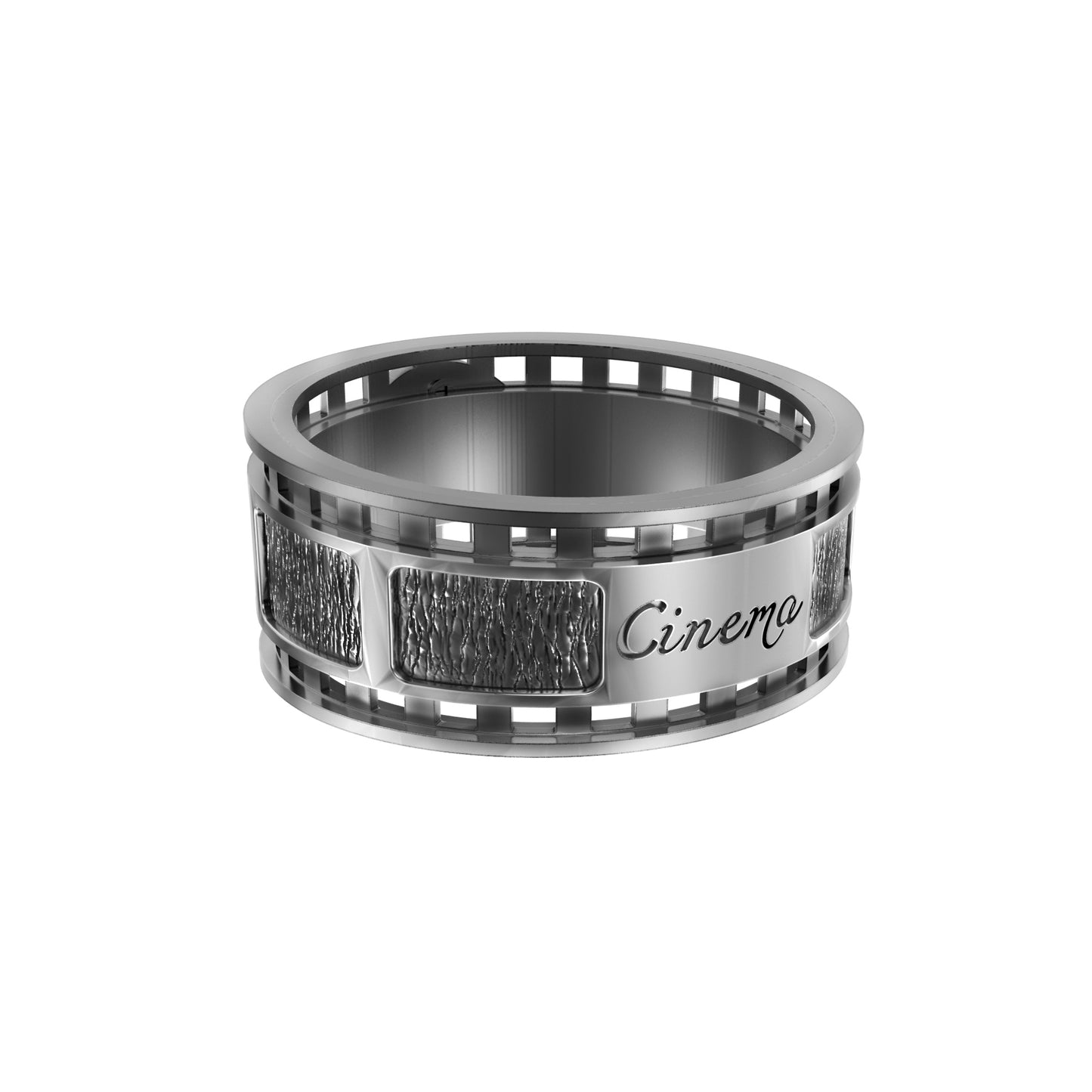 Film Frame and Old Movie Camera, Sterling Silver Band Ring