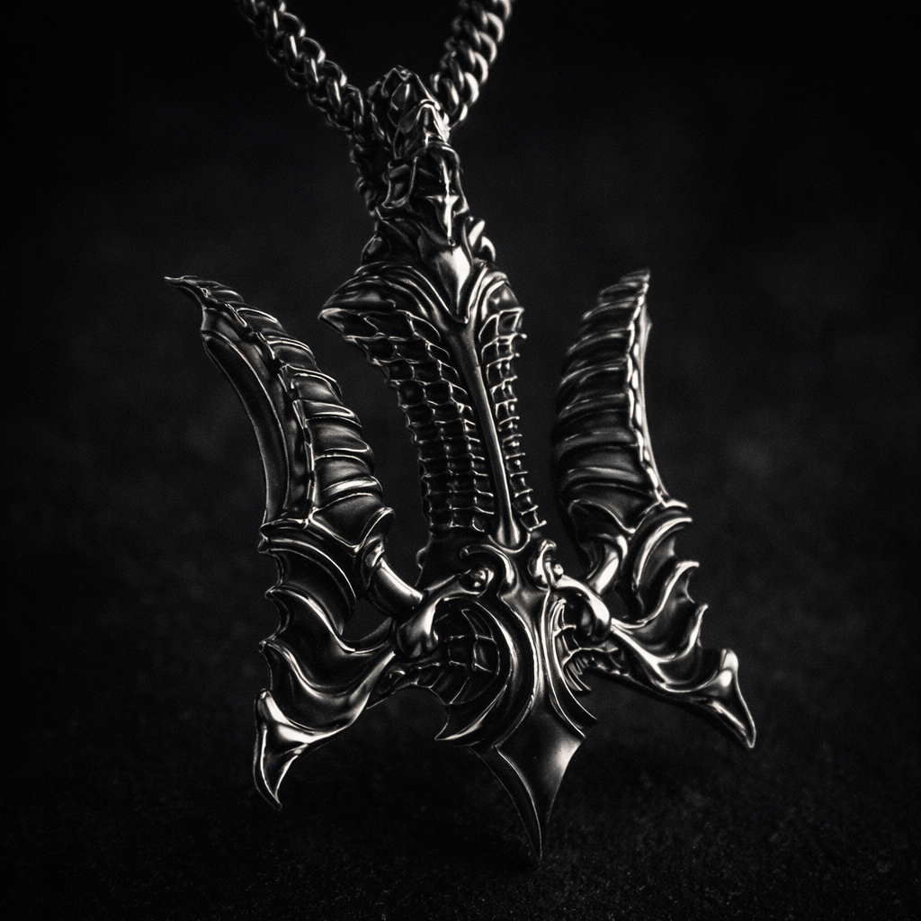 gothic-trident-pendant-ukrainian-tryzub-sterling-silver-dark-alternative-jewelry-mens-gothic-pendant-handmade-silver-pendant-dark-style-biker-goth-fantasy-metal-jewelry-unisex-statement-pendant-artisan-silver-jewelry-gothic-symbol-trident-necklace-without-chain-indie-brand-indigo-jewelry-handcrafted-925-silver-dark-aesthetic