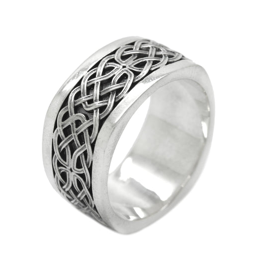 Celtic Knot Viking Sterling Silver Band Ring  • Norse Ethnic • Pagan and Irish Jewelry • Nordic Engagement