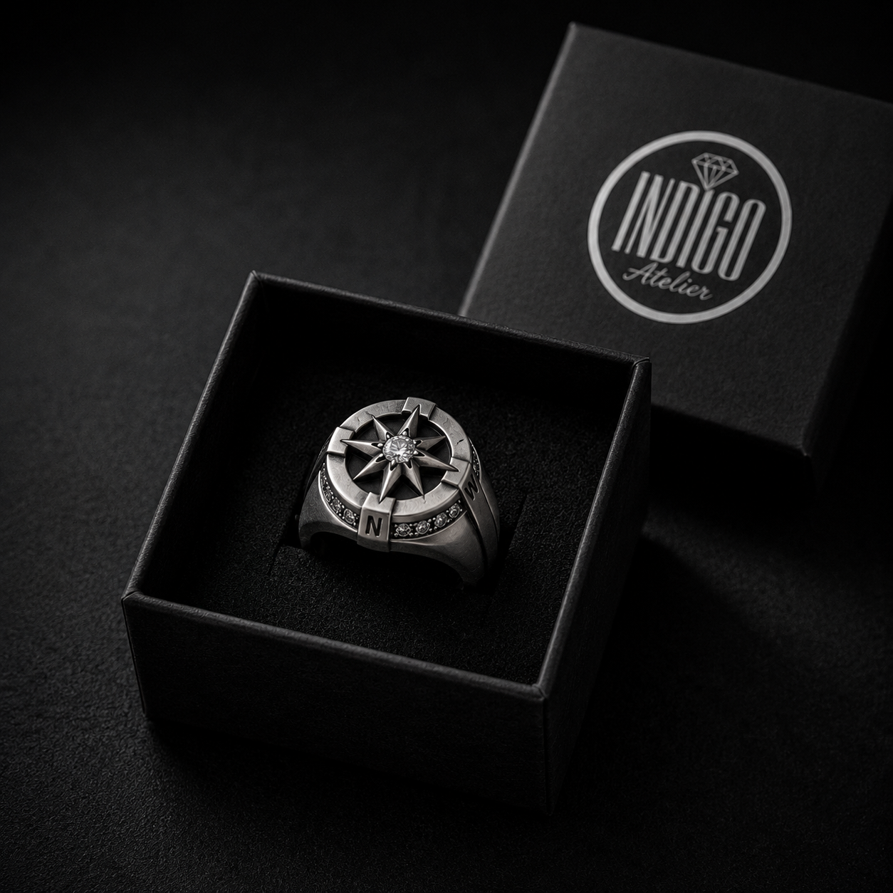 Compass ring gift packaging by INDIGO Jewelry Atelier