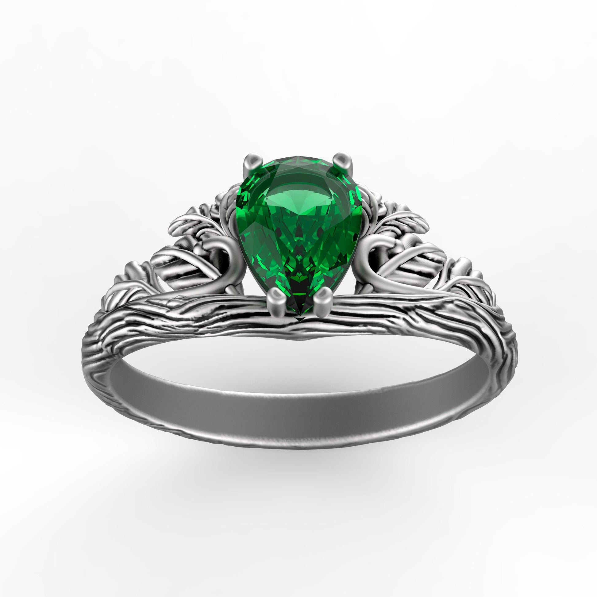 Handmade sterling silver ring with a natural green topaz gemstone. Unique branch and leaf design inspired by nature and forests. Elegant silver jewelry, perfect engagement ring or anniversary gift for her. Rustic woodland ring with a pear-cut gemstone. Symbolic jewelry for nature lovers, travelers, and those who appreciate handmade craftsmanship.