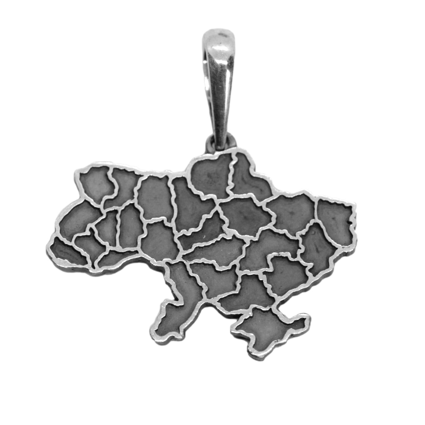 Patriotic pendant “Ukraine Map” by INDIGO Jewelry — handcrafted from solid 925 sterling silver with oxidized blackened finish. Symbol of unity, strength, and resilience of the Ukrainian people. Weight 5.8 g, size 29×22 mm, SKU S60001. Perfect meaningful gift for Ukrainians and friends of Ukraine.