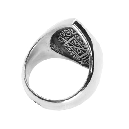 Sterling silver Thelema ring featuring the Eye of Horus, dove, and grail symbol. Esoteric occult signet ring inspired by mystical symbolism and sacred geometry. Handmade by Indigo Jewelry in oxidized silver, this piece embodies spiritual depth, ancient wisdom, and personal protection. Unique gothic and symbolic men's statement jewelry