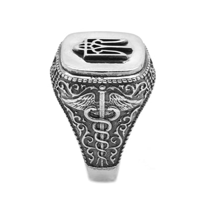 Ukrainian Trident Tryzub Symbol Mens Signet Silver 925