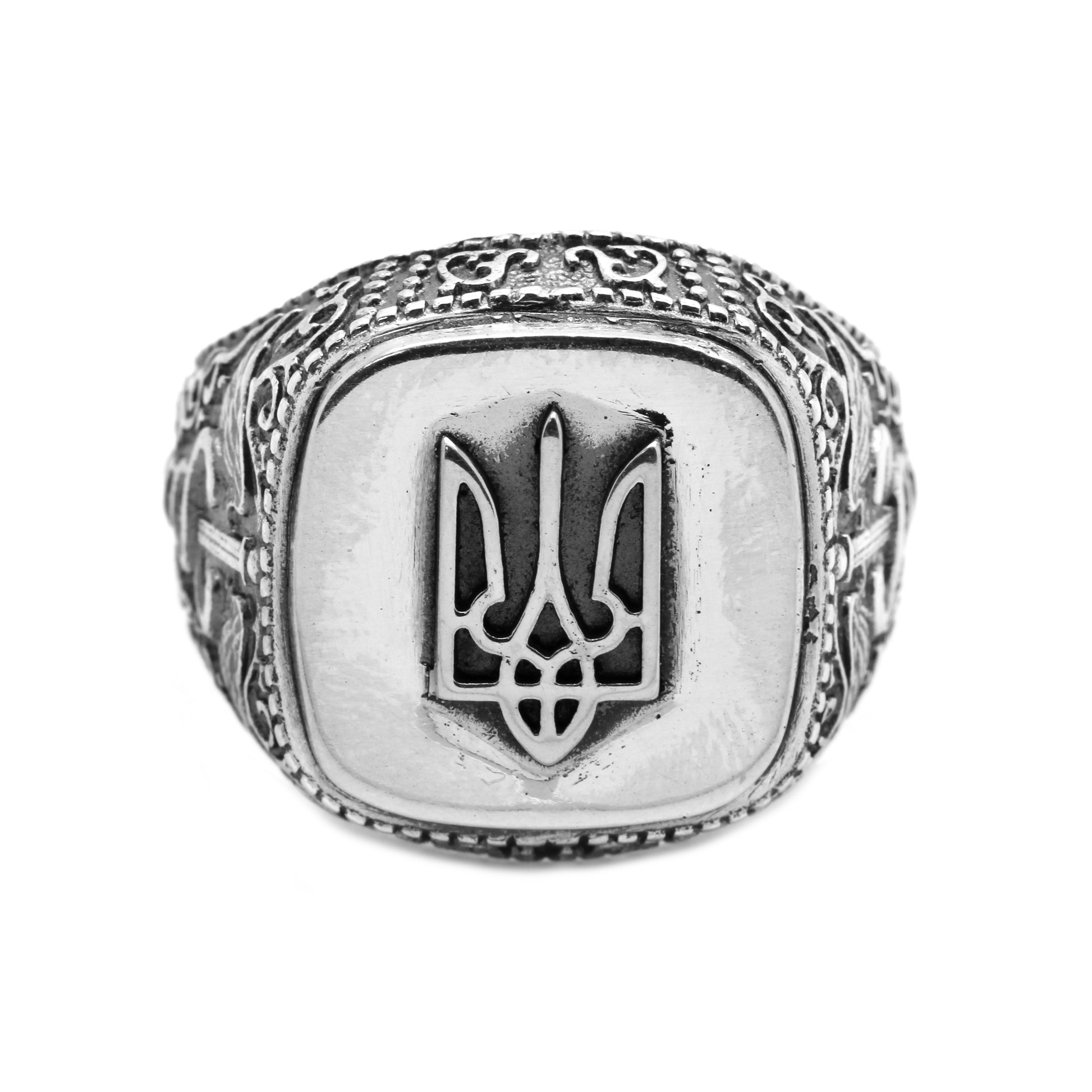 Ukrainian Trident Tryzub Symbol Mens Signet Silver 925