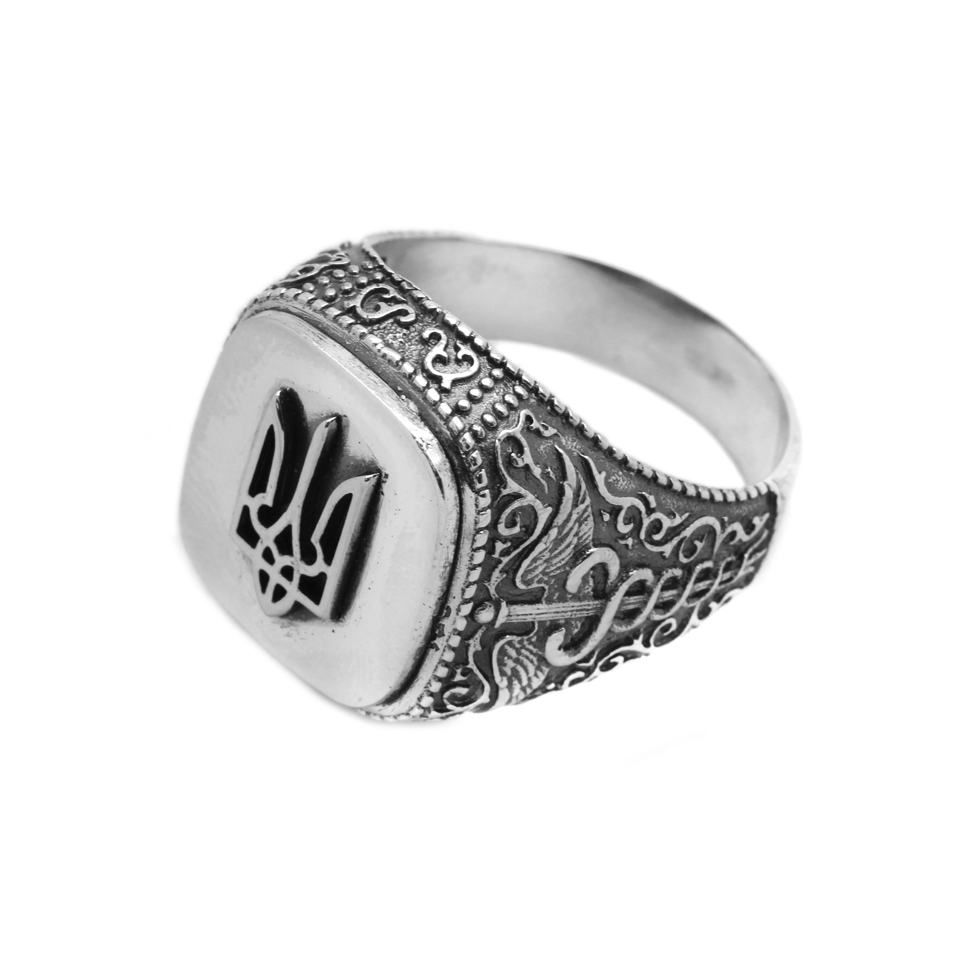 Ukrainian Trident Tryzub Symbol Mens Signet Silver 925