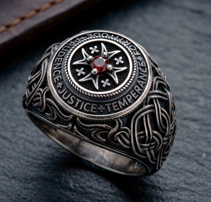 Catholic Ring Four Cardinal Virtues – Christian Mens Signet Ring