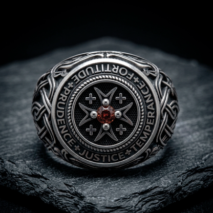 Catholic Ring Four Cardinal Virtues – Christian Mens Signet Ring