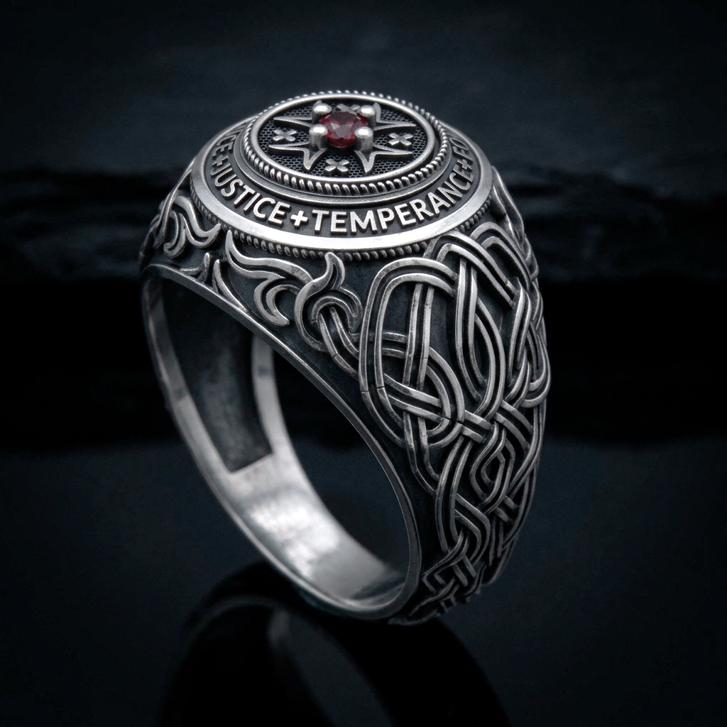 Catholic Ring Four Cardinal Virtues – Christian Mens Signet Ring