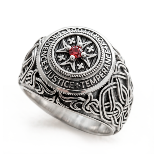 Catholic Ring Four Cardinal Virtues – Christian Mens Signet Ring