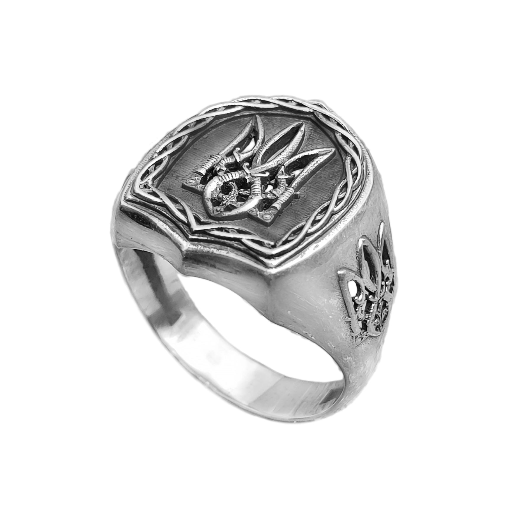 Ukrainian Trident Tryzub Symbol Mens Sterling Ring Silver