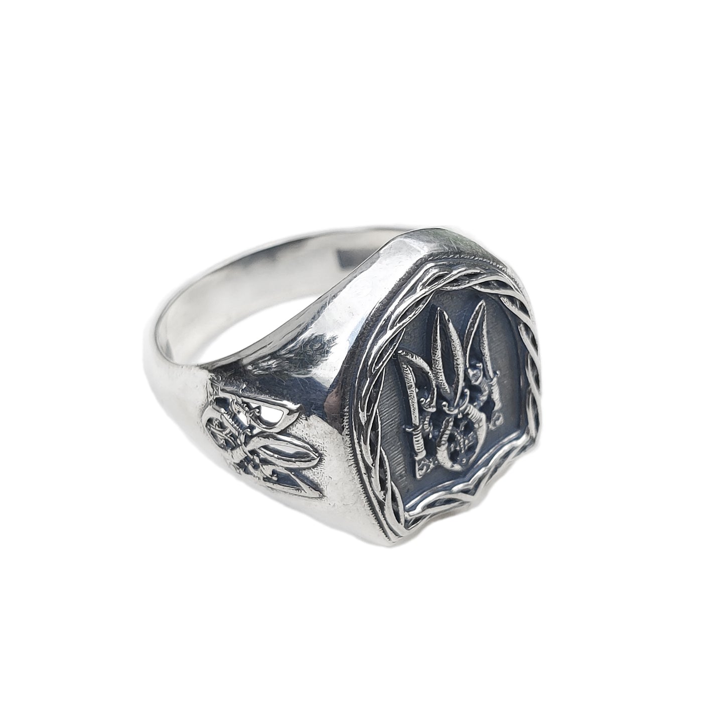 Ukrainian Trident Tryzub Symbol Mens Sterling Ring Silver