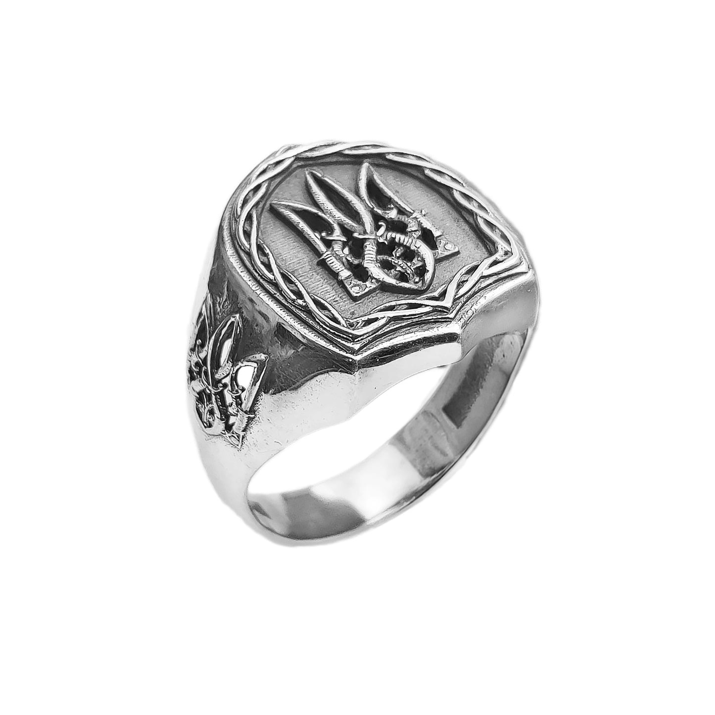 Ukrainian Trident Tryzub Symbol Mens Sterling Ring Silver