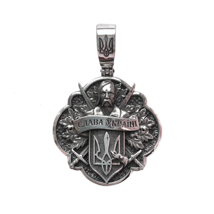 Ukrainian Kozak, Glory to Ukraine, Huge Sterling Silver Pendant