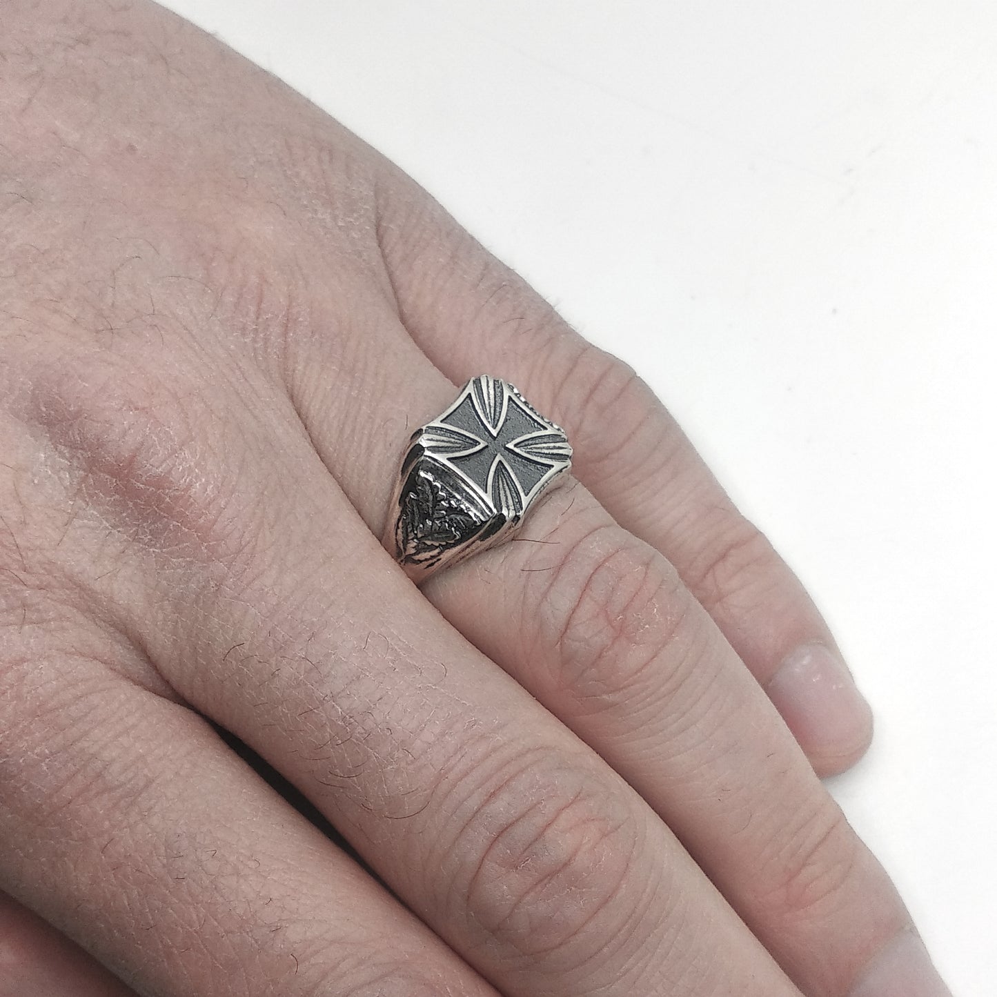 Knight's Iron Cross and Ouk leaves Huge and Heavy Men`s Sterling Silver Signet Ring