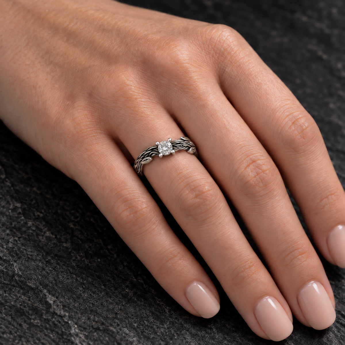 Tree Branch Sterling Silver Ring with a gemstone