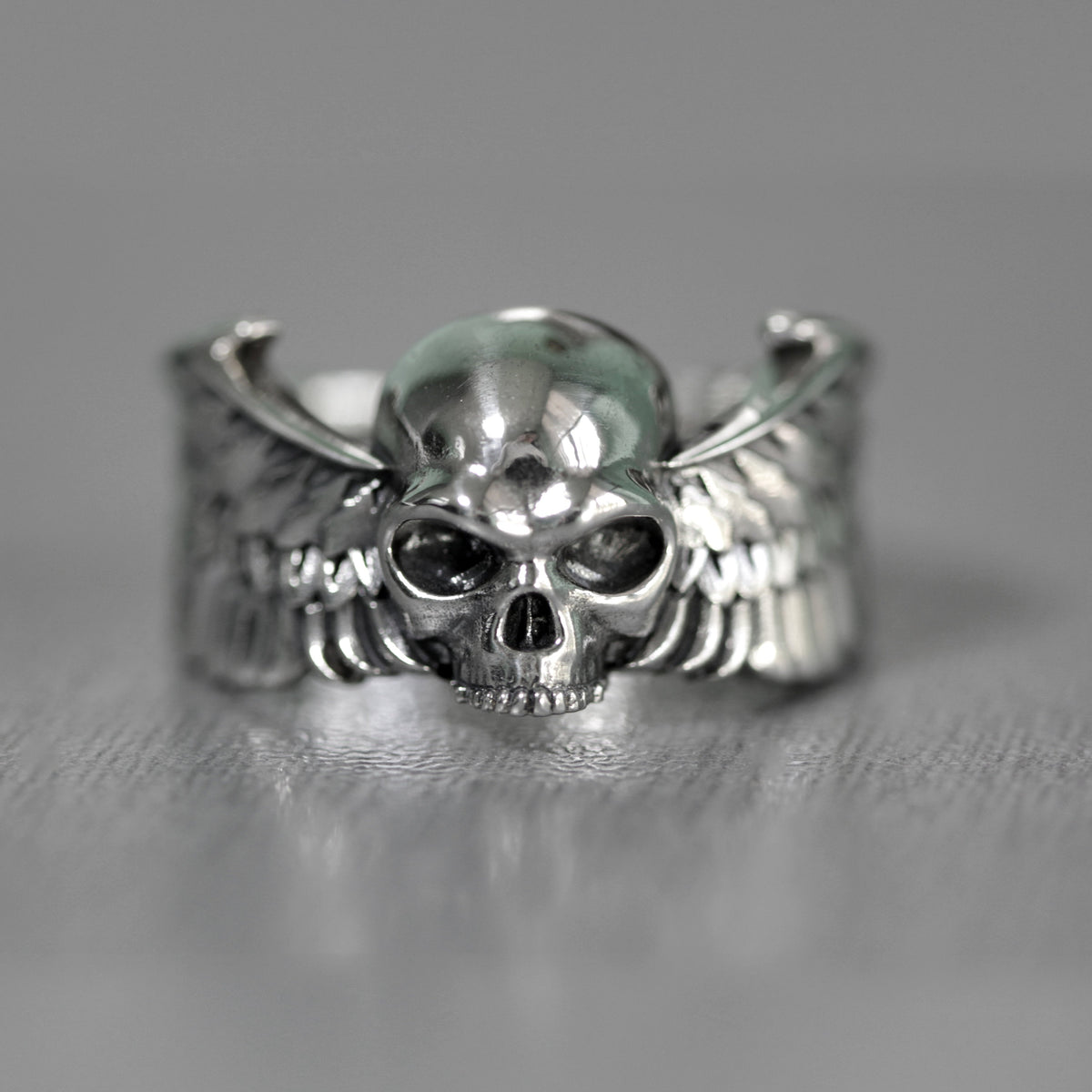Skull and Wings Ring, Sterling Silver 925