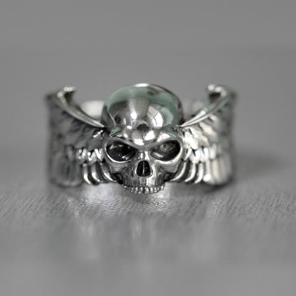 Skull and Wings Ring, Sterling Silver 925