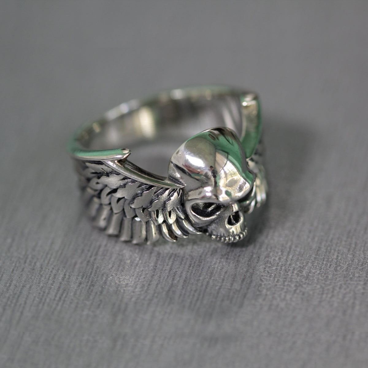 Skull and Wings Ring, Sterling Silver 925