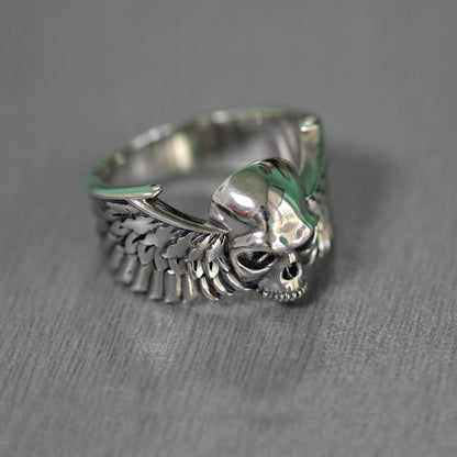 Skull and Wings Ring, Sterling Silver 925