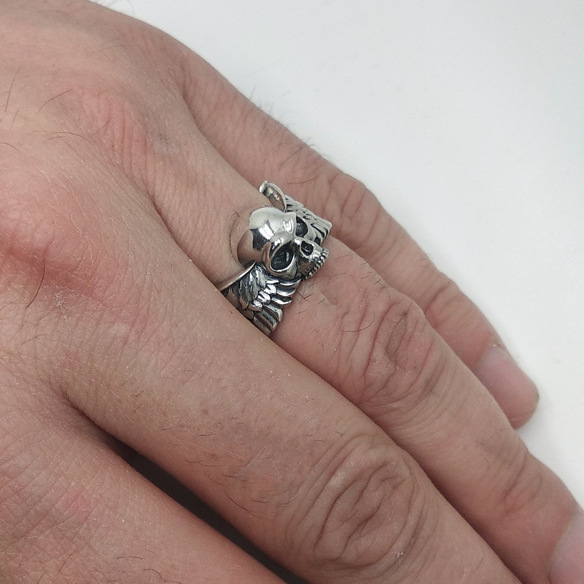 Skull and Wings Ring, Sterling Silver 925