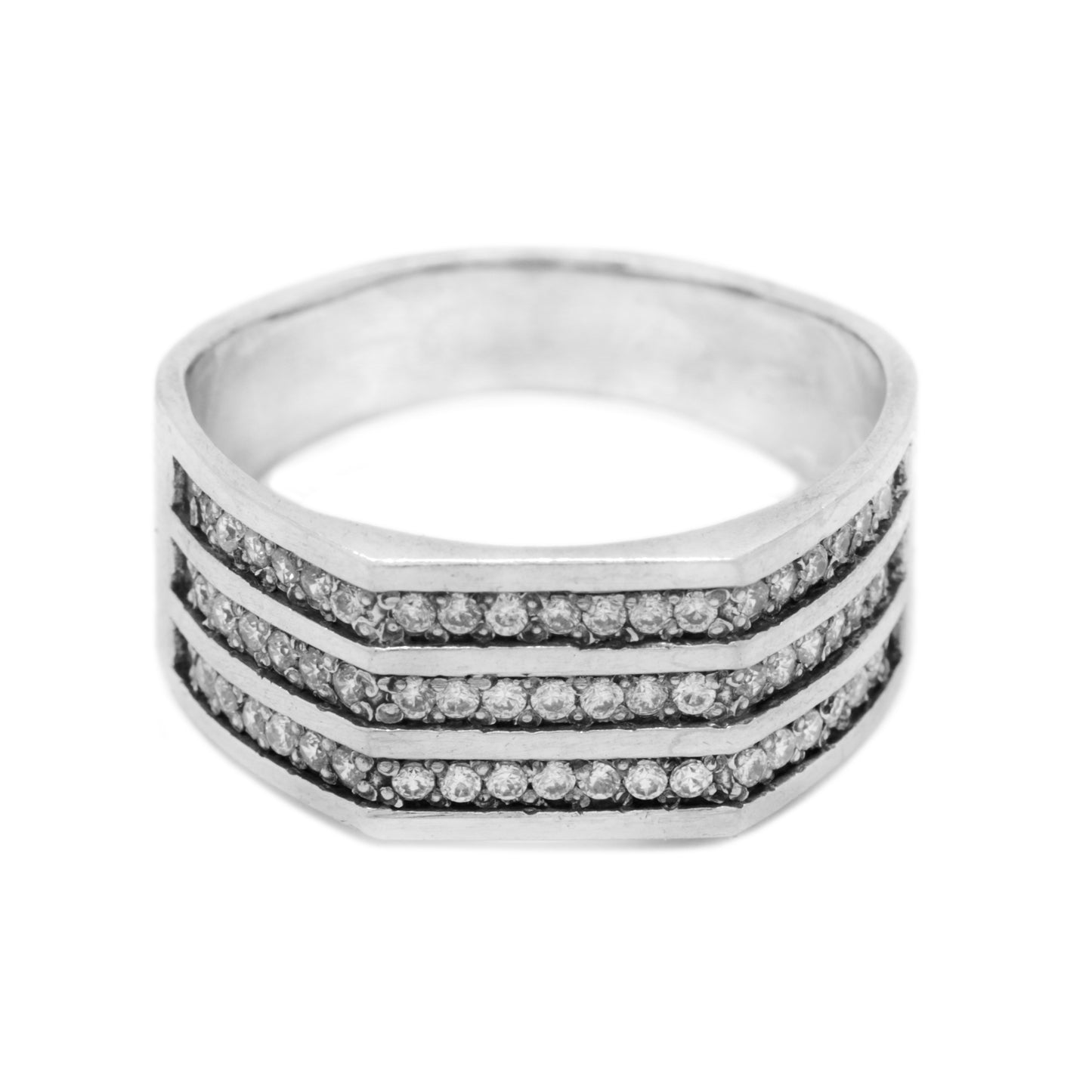 Raw Gemstones Mens Ring Silver 925 White Zircons