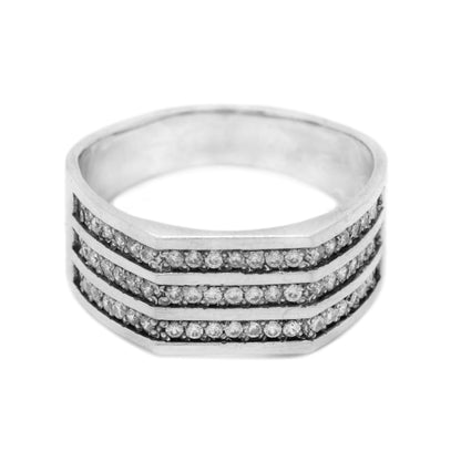 Raw Gemstones Mens Ring Silver 925 White Zircons