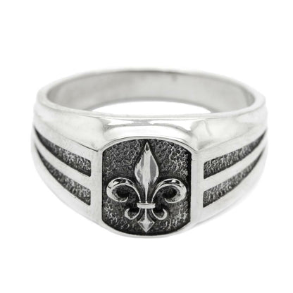 Heraldic Lily Fleur-de-lis Mens Signet Sterling Silver Ring