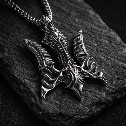 gothic-trident-pendant-ukrainian-tryzub-sterling-silver-dark-alternative-jewelry-mens-gothic-pendant-handmade-silver-pendant-dark-style-biker-goth-fantasy-metal-jewelry-unisex-statement-pendant-artisan-silver-jewelry-gothic-symbol-trident-necklace-without-chain-indie-brand-indigo-jewelry-handcrafted-925-silver-dark-aesthetic