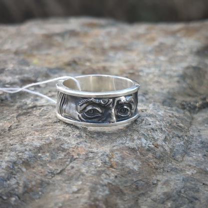 Time is Money Benjamin Franklin Eyes Sterling Silver Band Ring