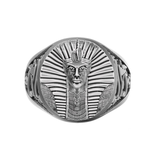 Tutanchamun Pharaoh, Ancient Egypt, Women's Round Top Ring Sterling Silver 925