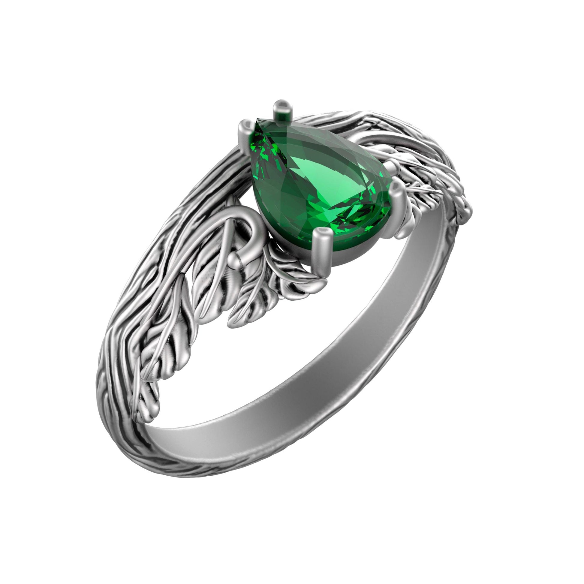 Handmade sterling silver ring with a natural green topaz gemstone. Unique branch and leaf design inspired by nature and forests. Elegant silver jewelry, perfect engagement ring or anniversary gift for her. Rustic woodland ring with a pear-cut gemstone. Symbolic jewelry for nature lovers, travelers, and those who appreciate handmade craftsmanship.