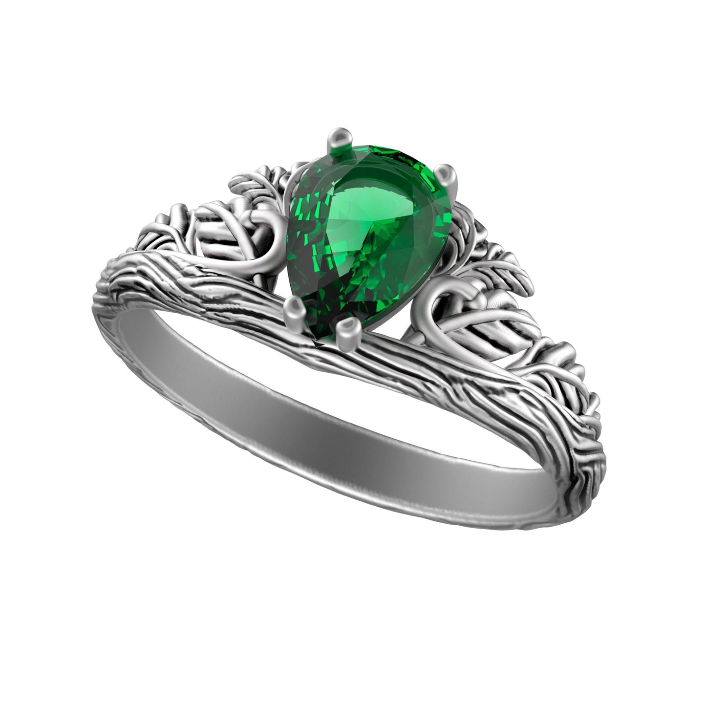 Handmade sterling silver ring with a natural green topaz gemstone. Unique branch and leaf design inspired by nature and forests. Elegant silver jewelry, perfect engagement ring or anniversary gift for her. Rustic woodland ring with a pear-cut gemstone. Symbolic jewelry for nature lovers, travelers, and those who appreciate handmade craftsmanship.