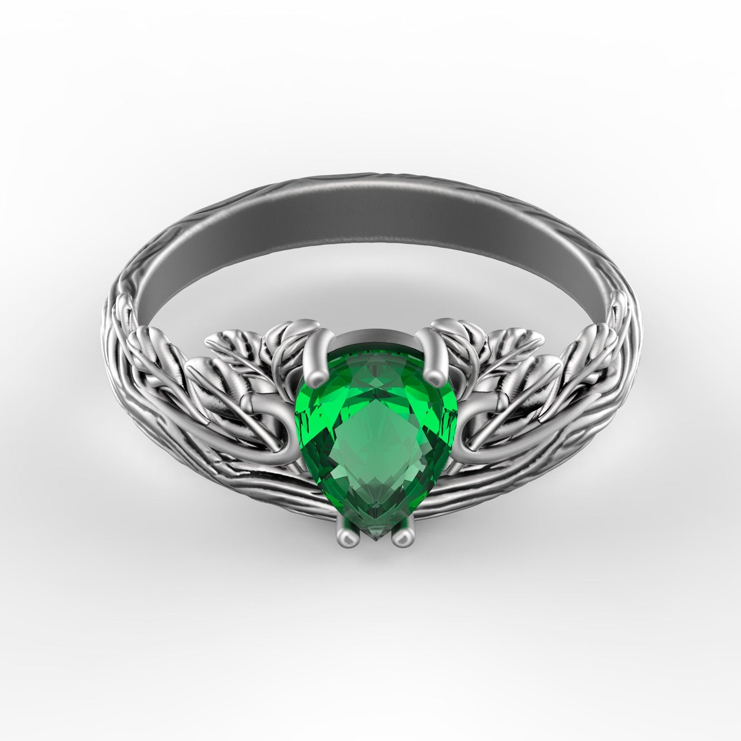 Handmade sterling silver ring with a natural green topaz gemstone. Unique branch and leaf design inspired by nature and forests. Elegant silver jewelry, perfect engagement ring or anniversary gift for her. Rustic woodland ring with a pear-cut gemstone. Symbolic jewelry for nature lovers, travelers, and those who appreciate handmade craftsmanship.